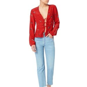 NWT INTERMIX Katherine Floral Silk Tie Top